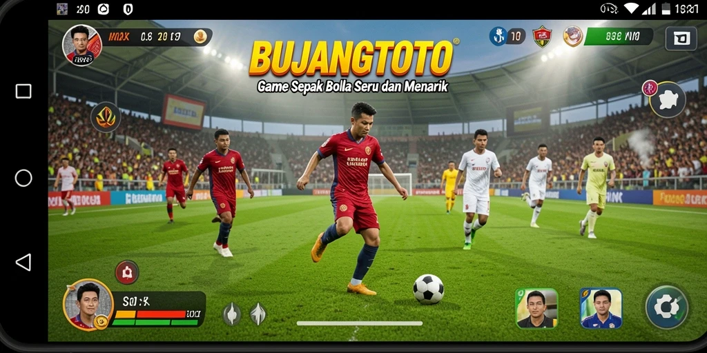 Tangkapan layar utama BUJANGTOTO menampilkan aksi pertandingan sepak bola yang mendebarkan.