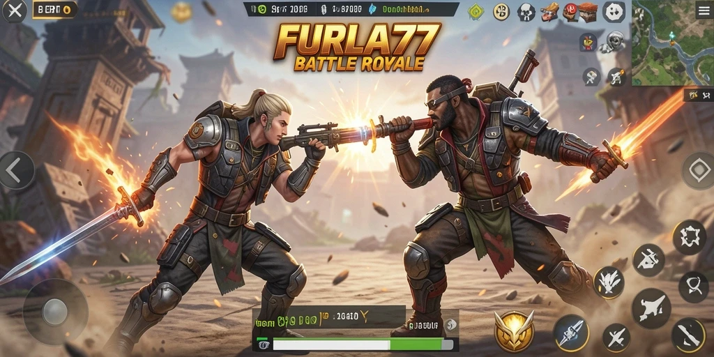 Tangkapan layar menampilkan aksi seru dalam FURLA77 saat bertarung di Battle Royale.