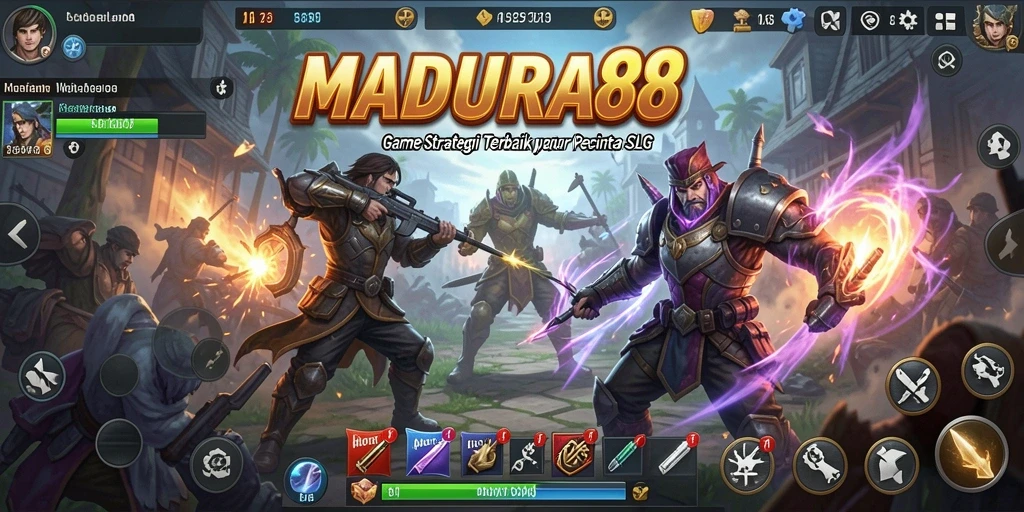 Screenshot gameplay MADURA88 menunjukkan pertempuran yang epik dan taktik strategi.