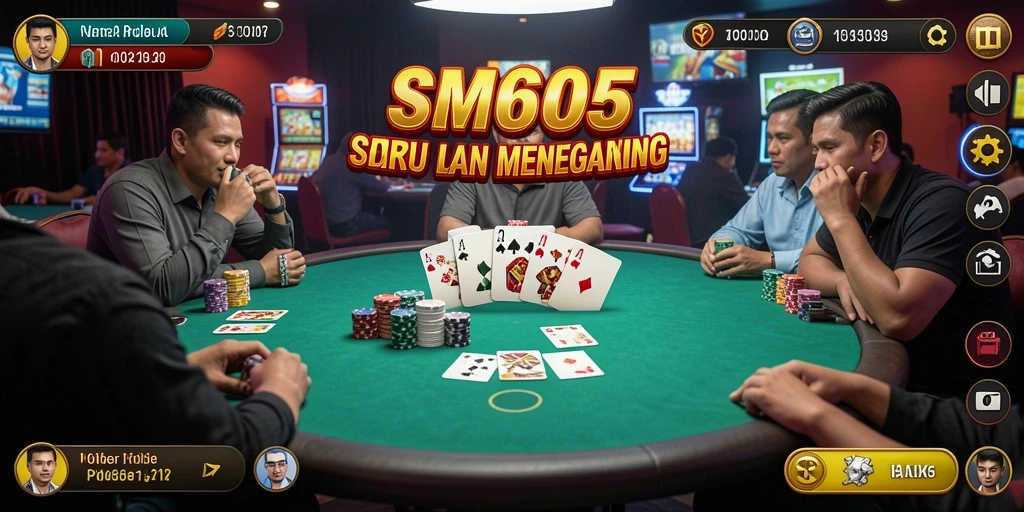 Screenshot gameplay Poker SM605 yang menampilkan aksi seru di meja.